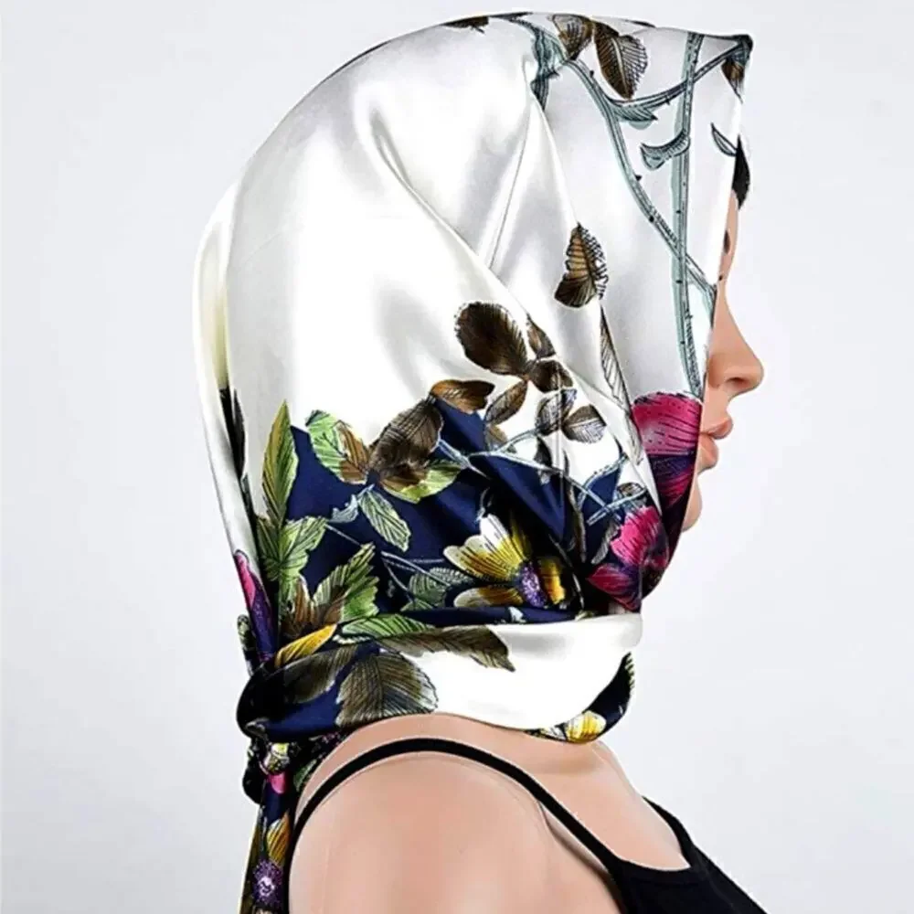 Fashion Head Scarf Headwraps for Women Silky Scarf Female Satin Print 35 x 35 in